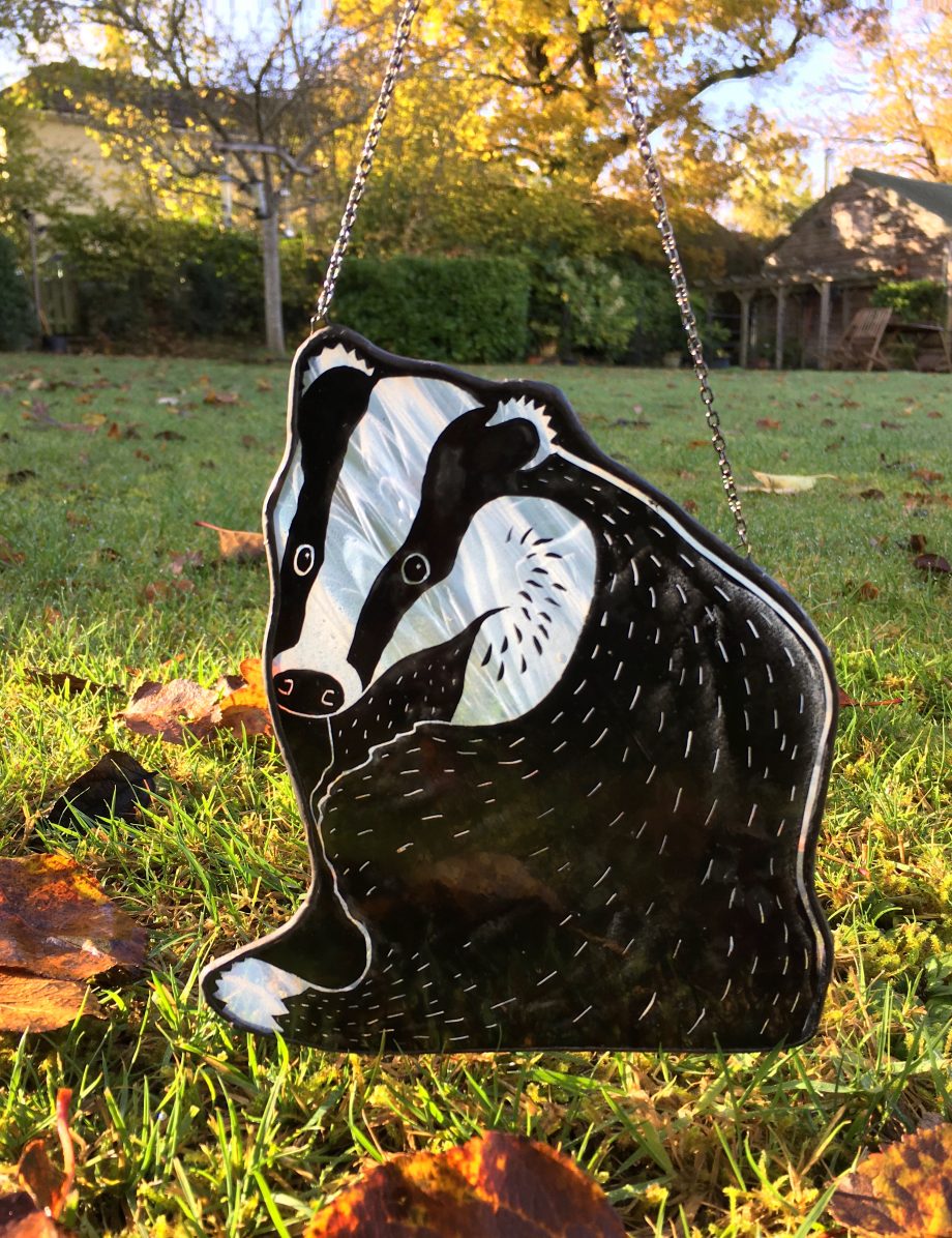 Stained glass badger sun catcher