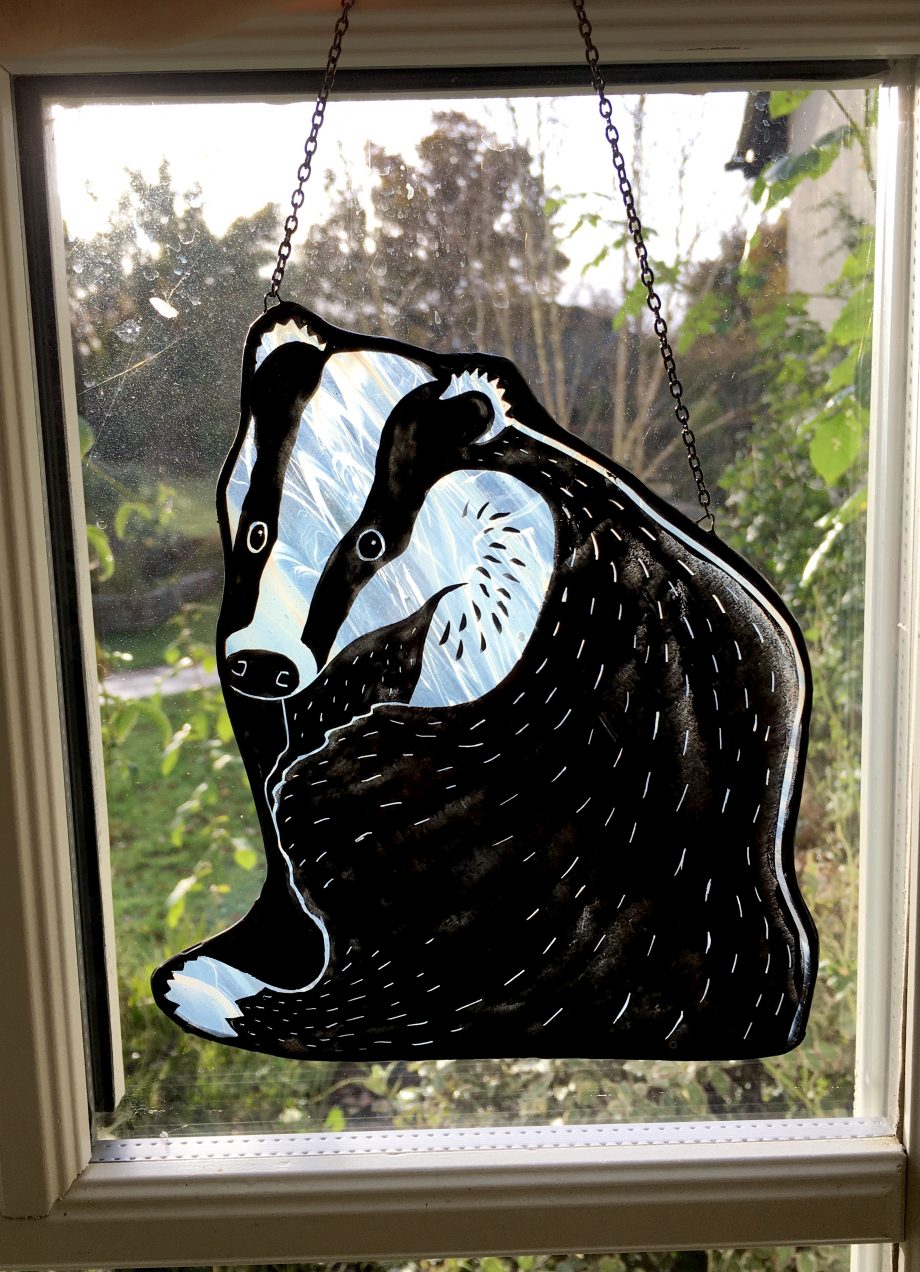 Stained glass badger sun catcher