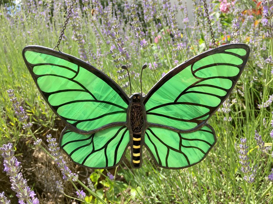 Green stained glass butterfly