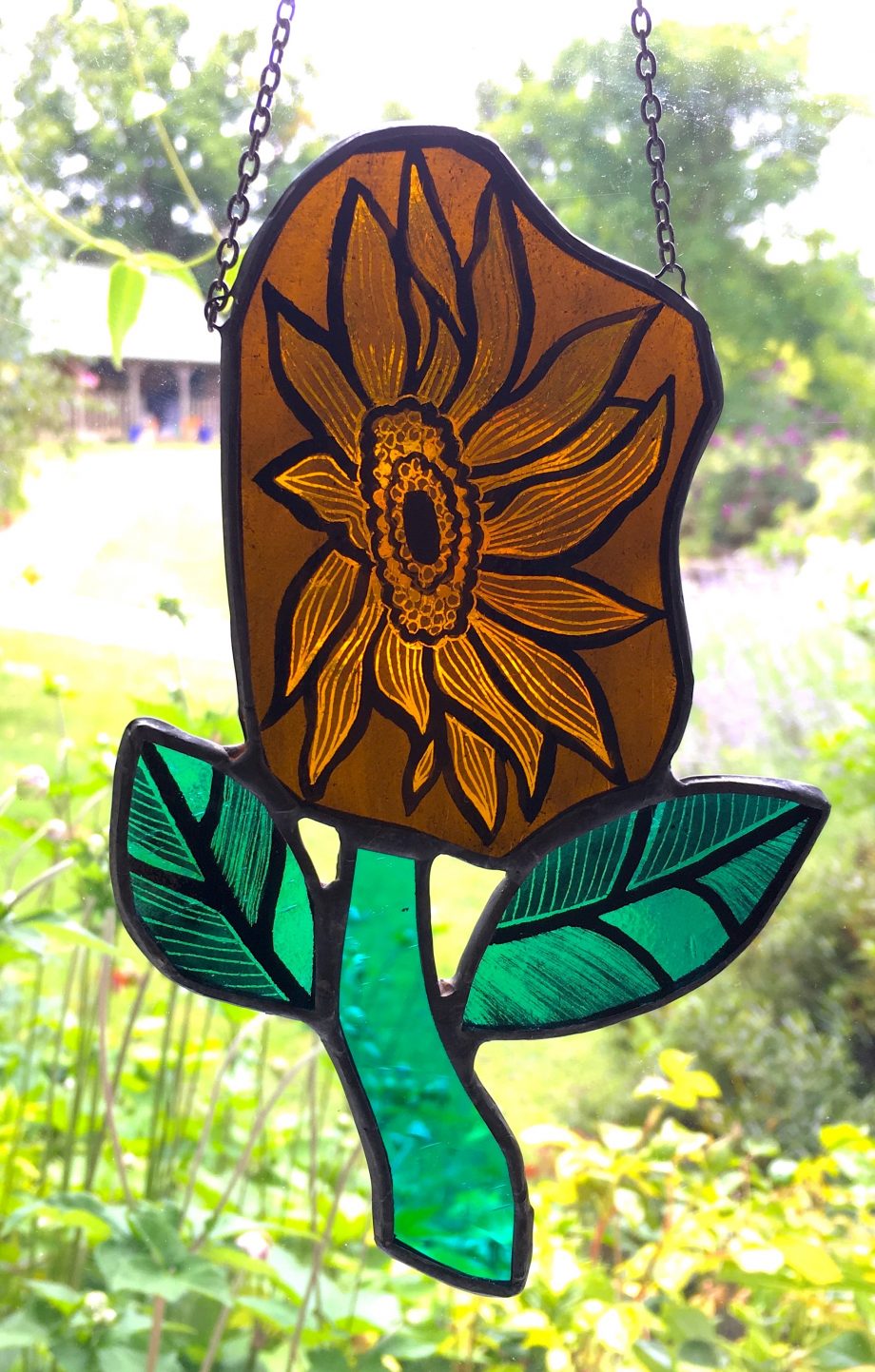 Orange stained glass sunflower