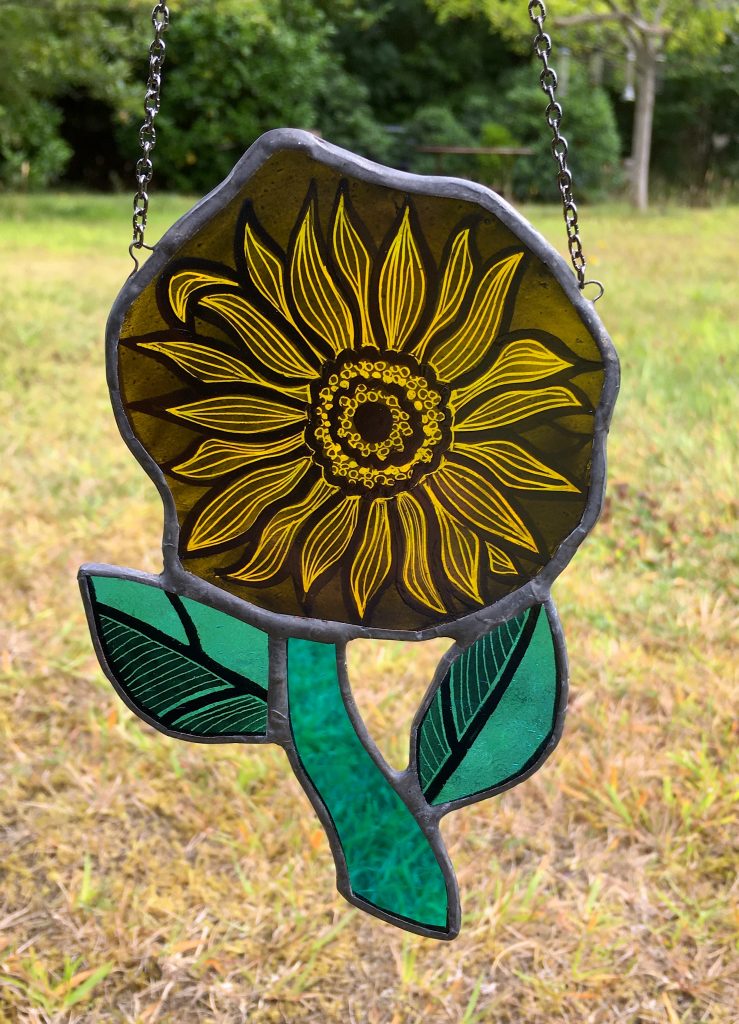 Yellow stained glass sunflower sun catcher