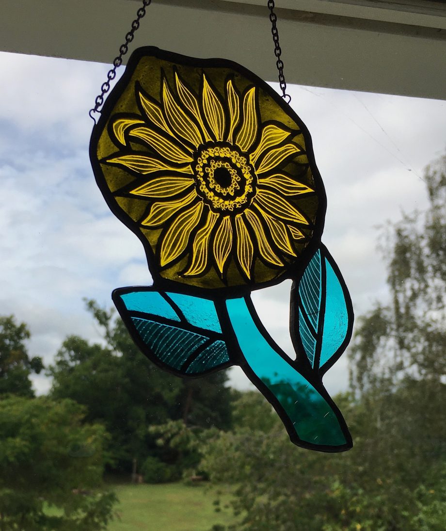 Yellow stained glass sun flower