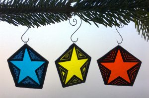 Set of 3 stained glass Christmas star tree decorations