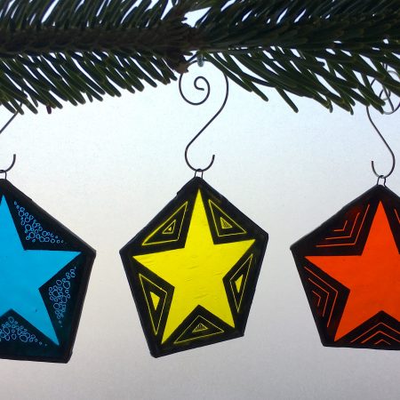 Set of 3 stained glass Christmas star tree decorations
