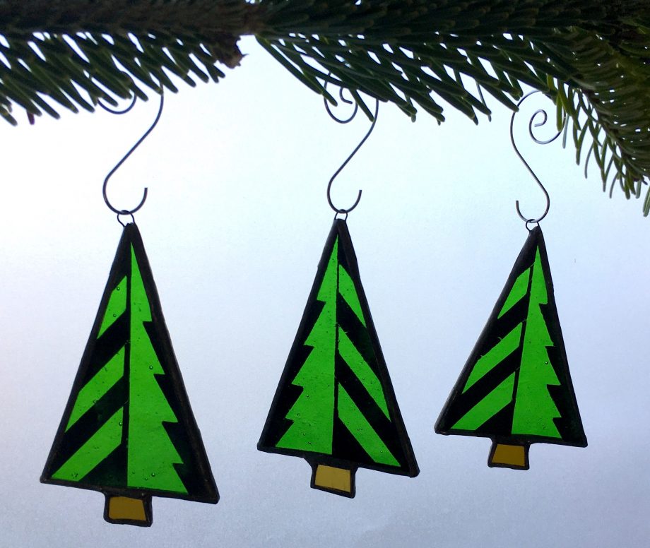 Set of 3 stained glass Christmas tree decoration