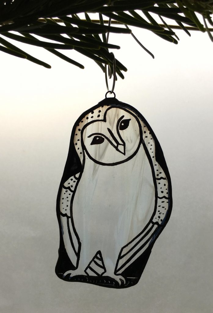 Barn owl stained glass Christmas tree decoration