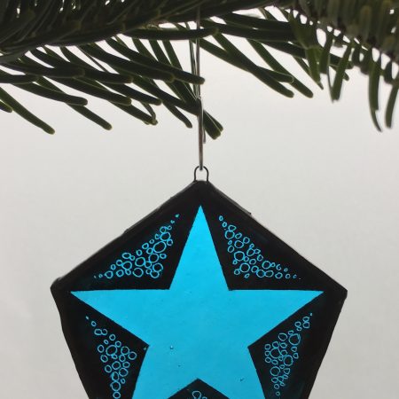 Blue star stained glass Christmas tree decoration