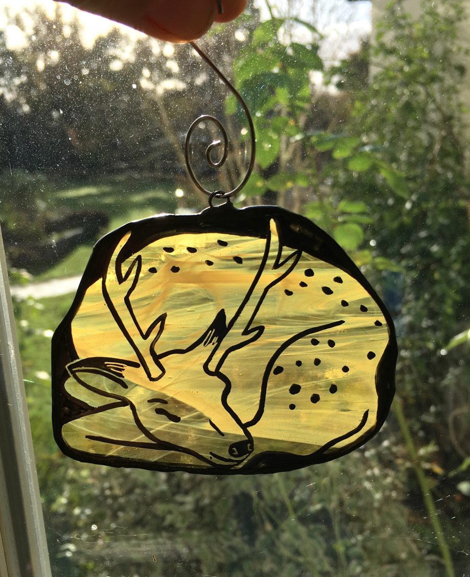 Stained glass sleeping deer xmas tree decoration