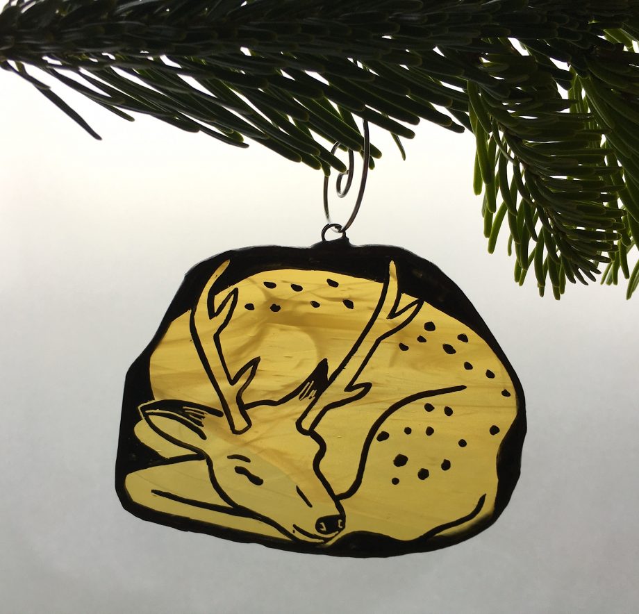 Stained glass sleeping deer Christmas tree decoration