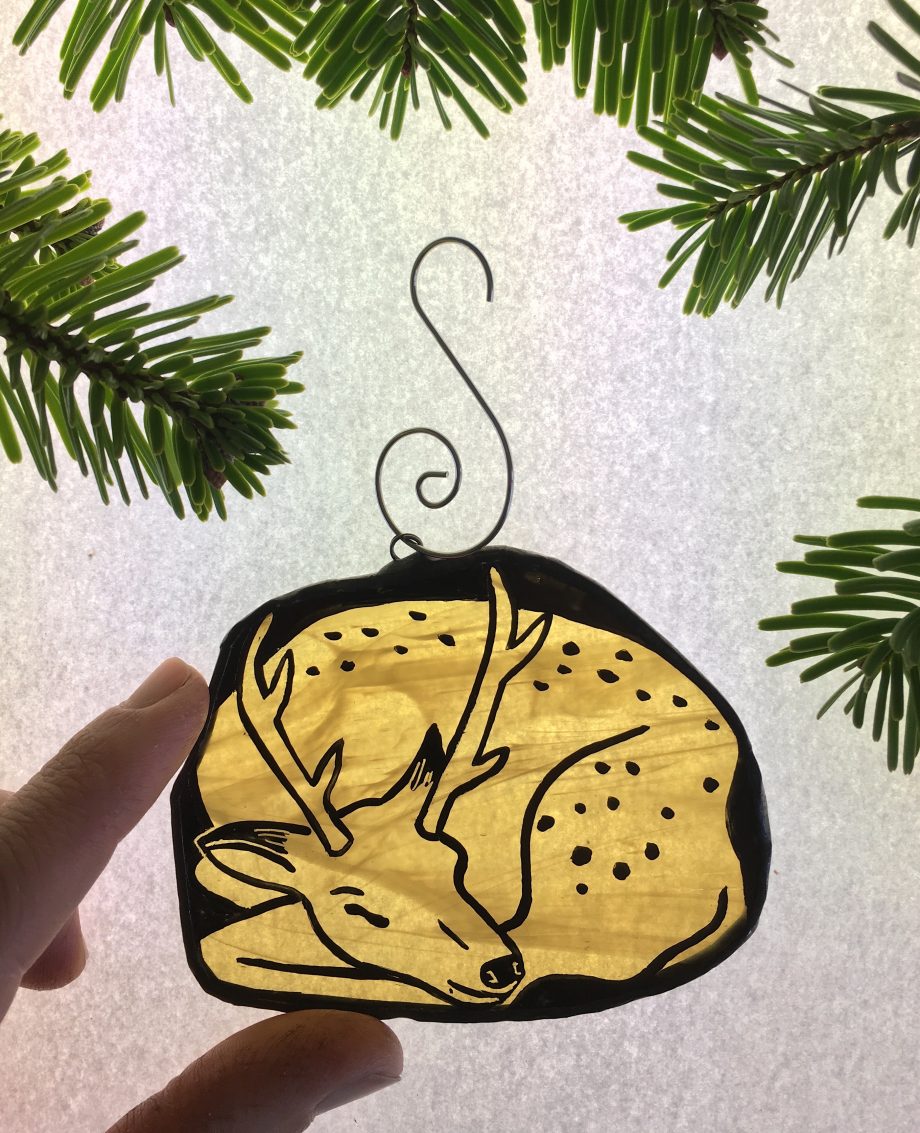 Stained glass sleeping deer Christmas tree decoration