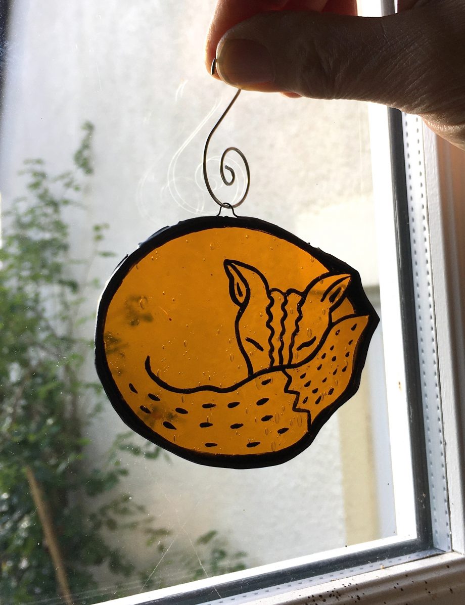 Stained glass sleeping fox Christmas tree decoration