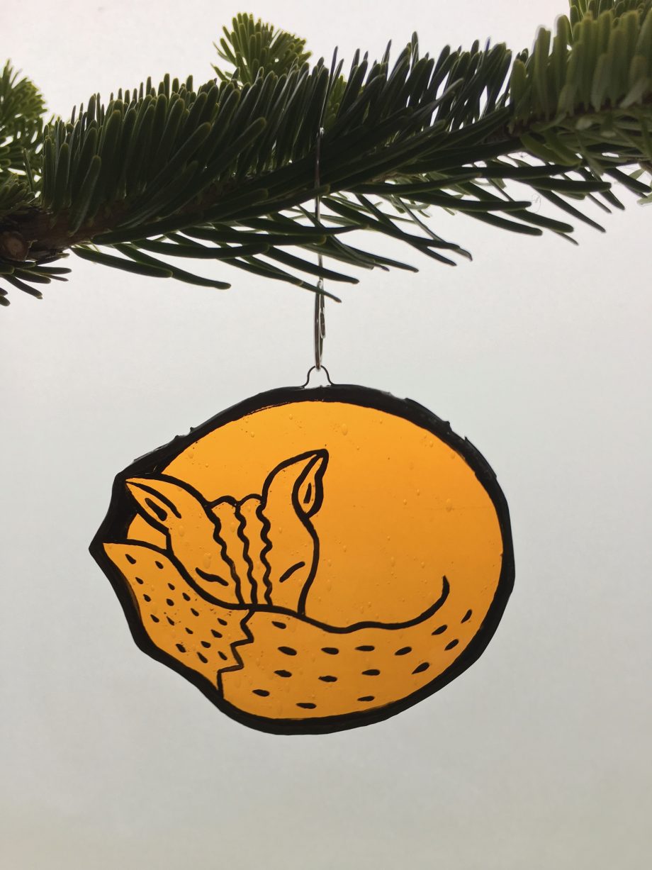 Stained glass sleeping fox Christmas tree decoration