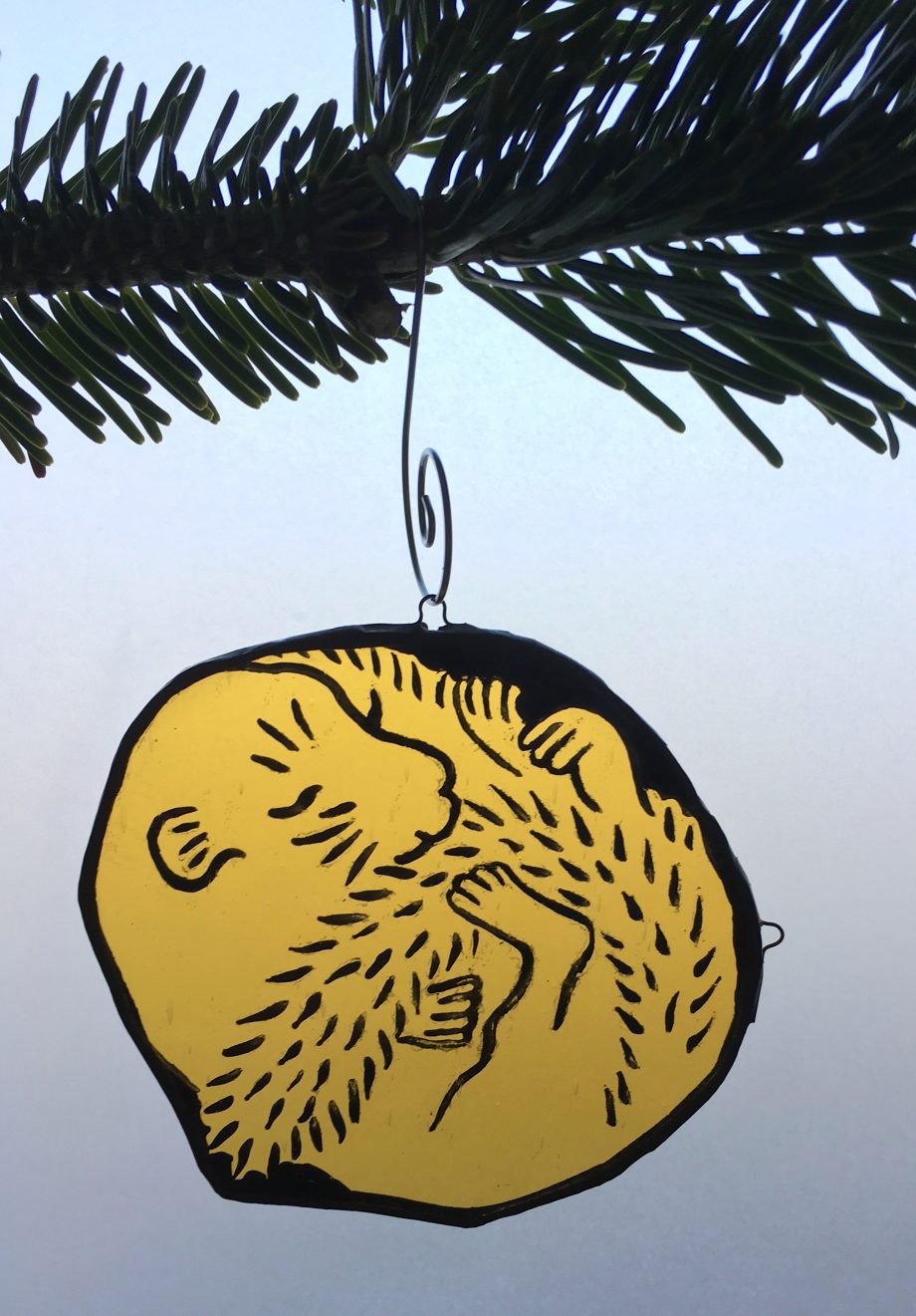 Stained glass sleeping harvest mouse Christmas tree decoration