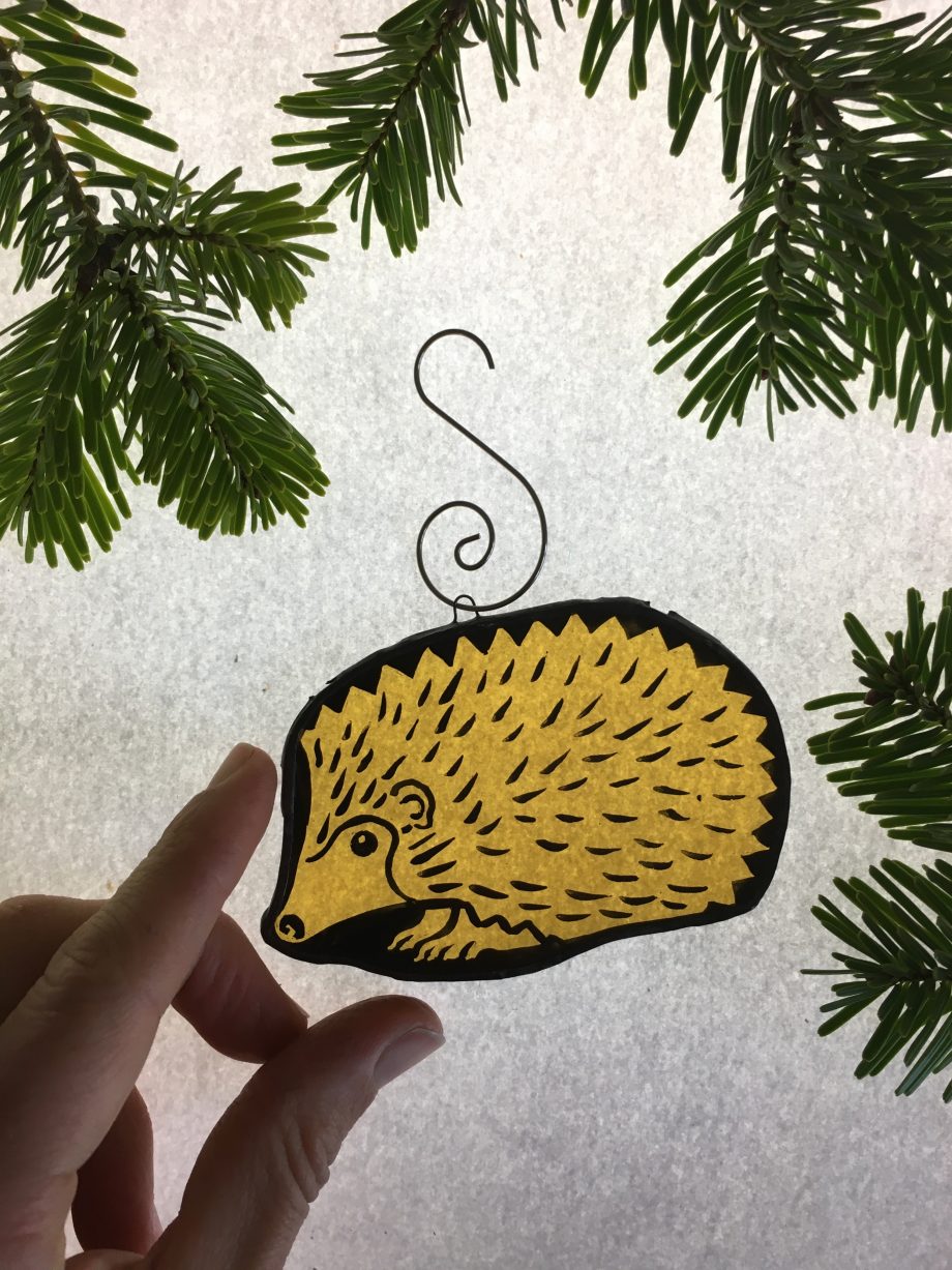 Stained glass hedgehog Christmas tree decoration