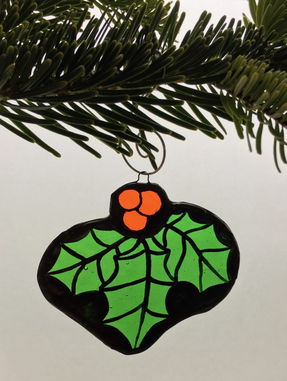 Holly stained glass Christmas tree decoration