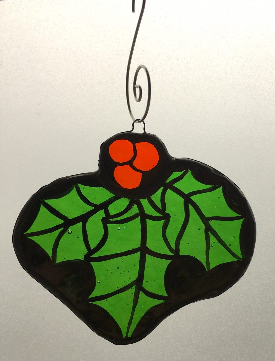 Holly stained glass Christmas tree decoration