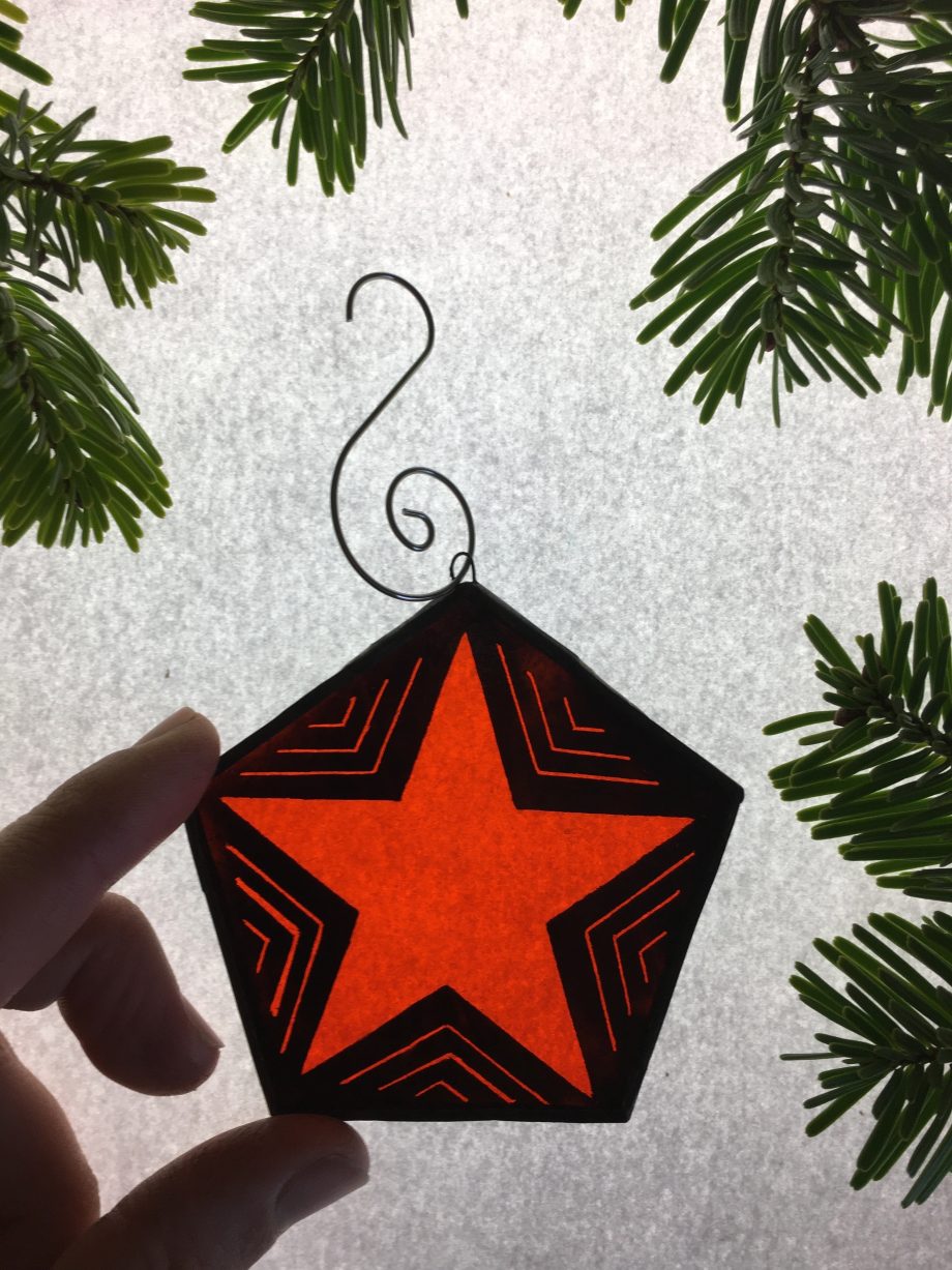Orange star stained glass Christmas tree decoration