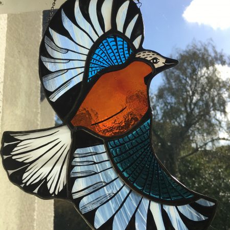 Stained glass jay bird