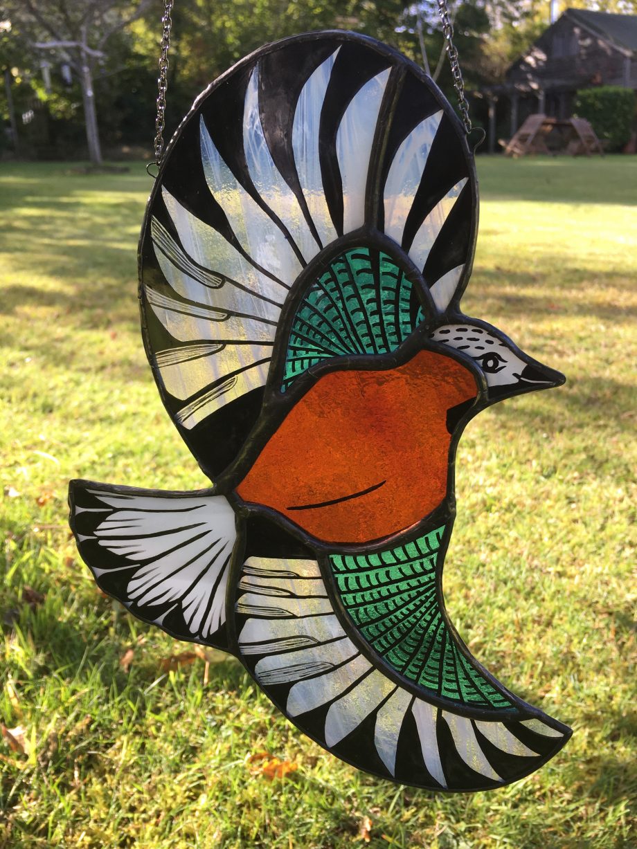 Stained glass jay bird