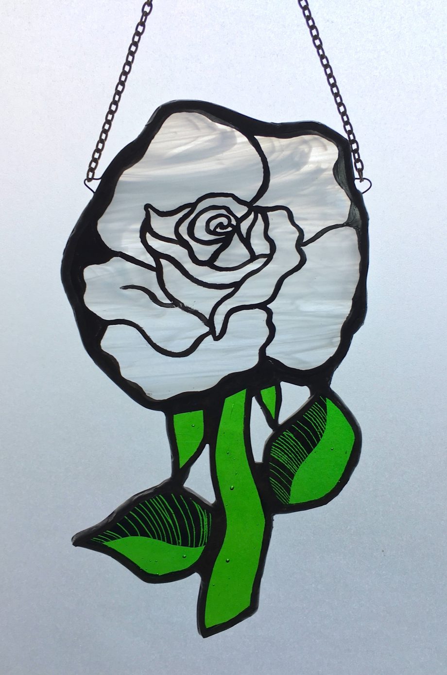 Stained glass white rose sun catcher