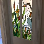 Heron pond scene stained glass door panel