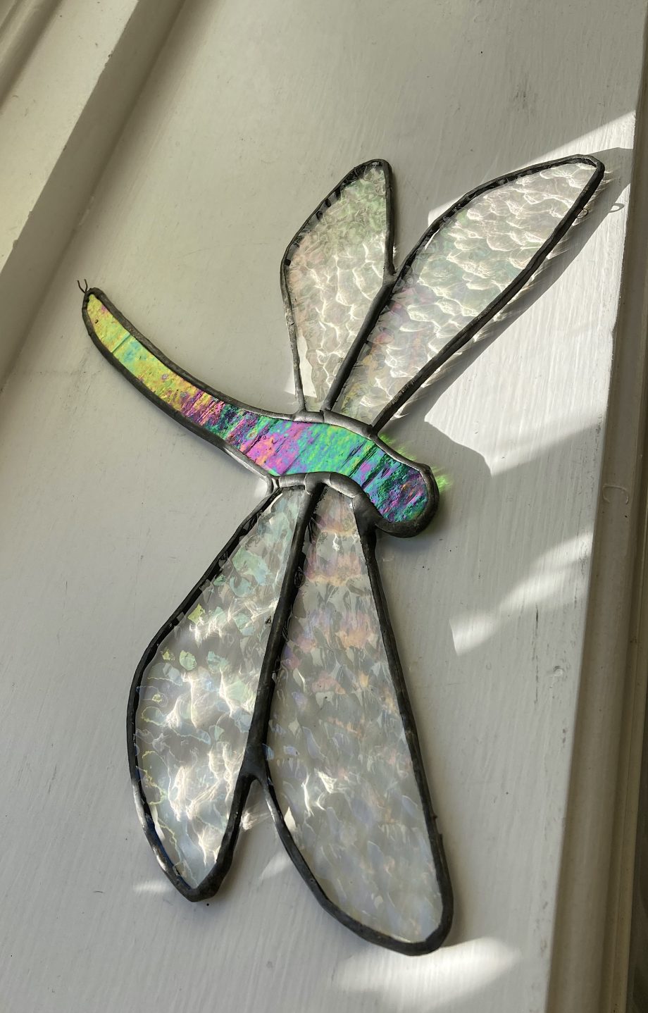 Iridised stained glass dragonfly sun catcher