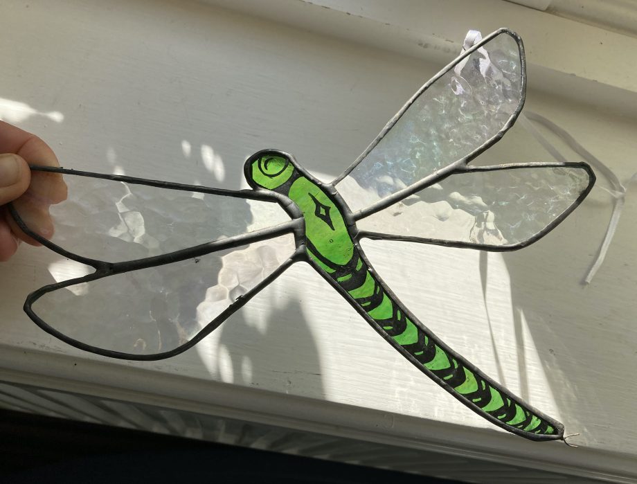 Green stained glass dragonfly sun catcher
