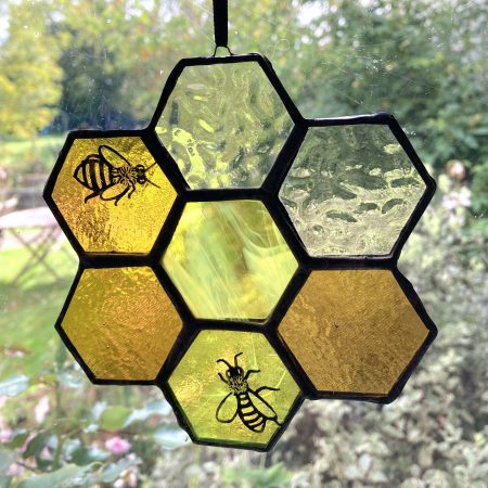 Stained glass honeybee sun catcher