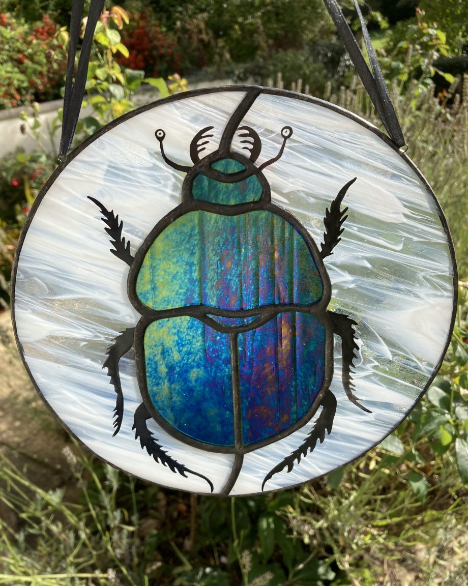 Scarab stained glass iridised glass