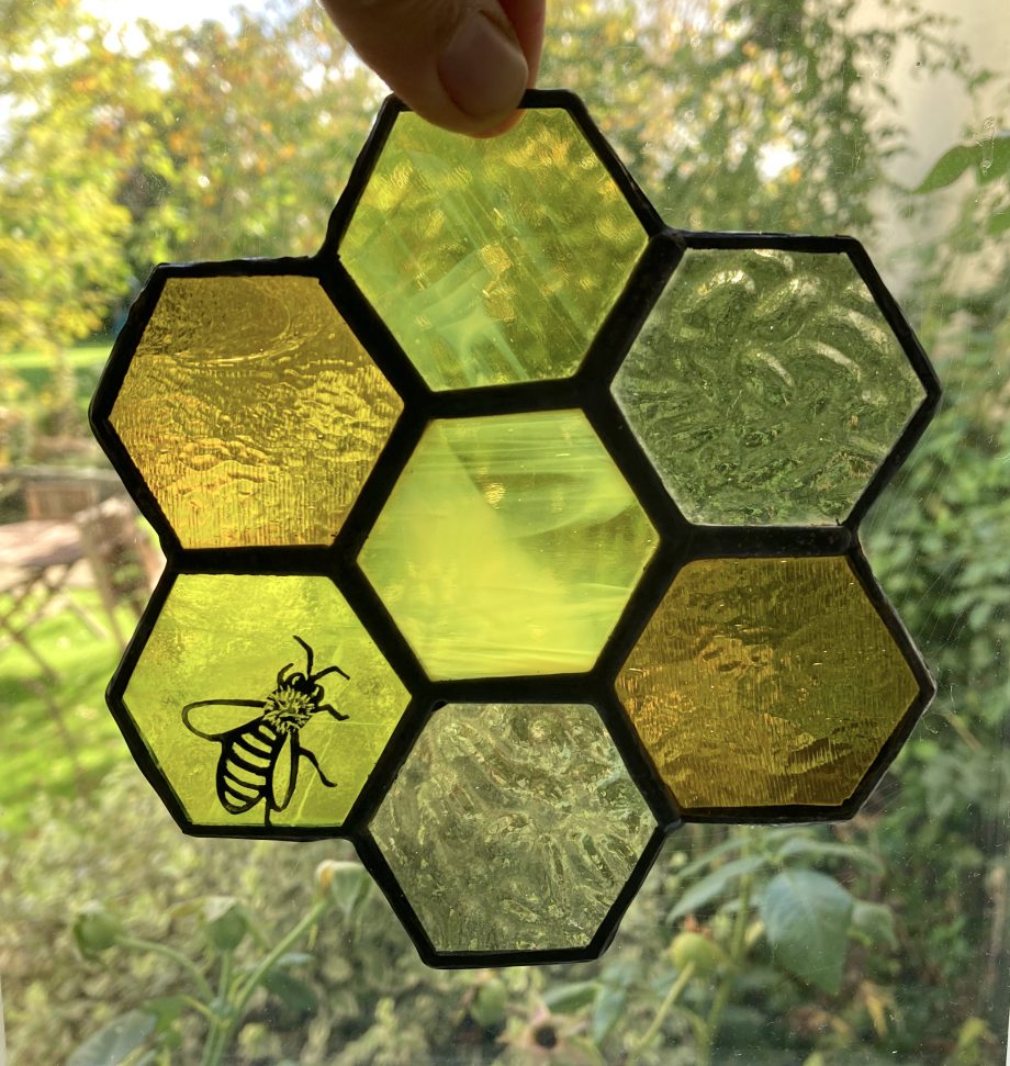 Stained glass honey bee sun catcher